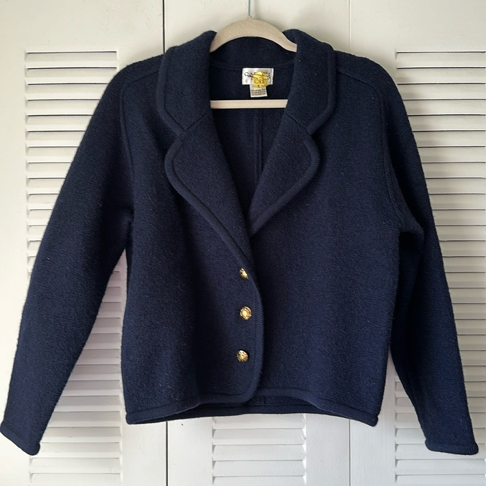 Carroll Reed 100% Wool Blue button down Long sleeve sweater jacket size 8 - Picture 2 of 16